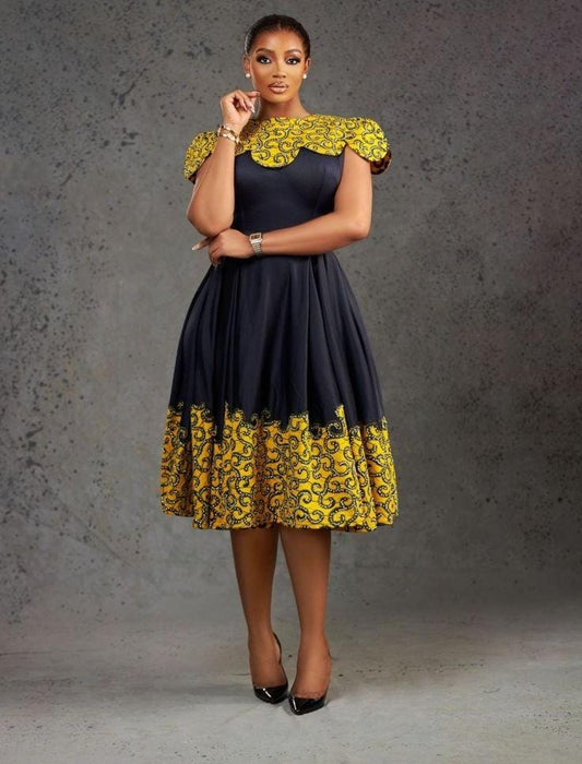 Black & yellow shade african tradition dress