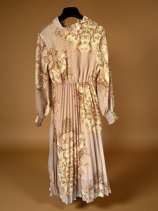 paizley pleated long sleeve dress
