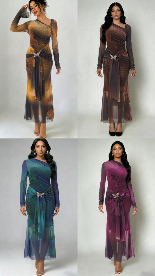 long sleeves dress with figure styling