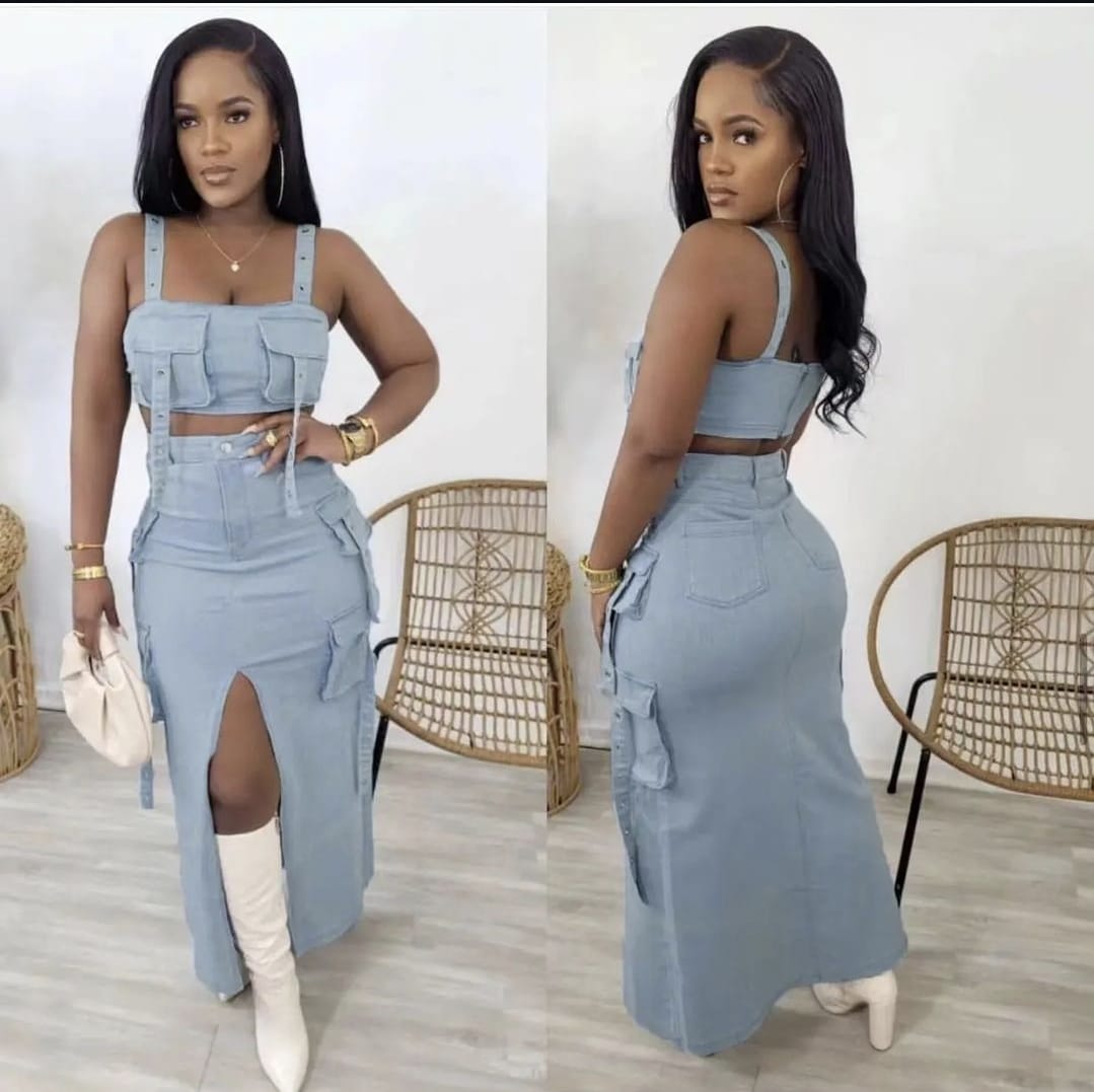 Denim skirt & crop style top set