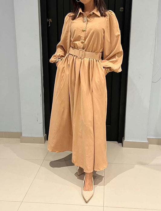 BELTED LONG SLEEVES DRESS