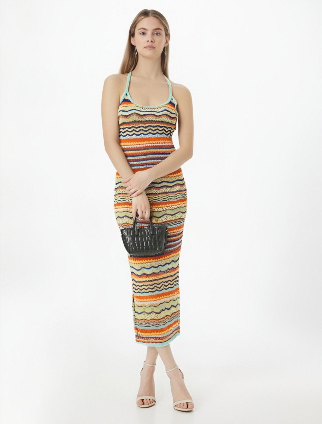 Zig Zag halter neck dress