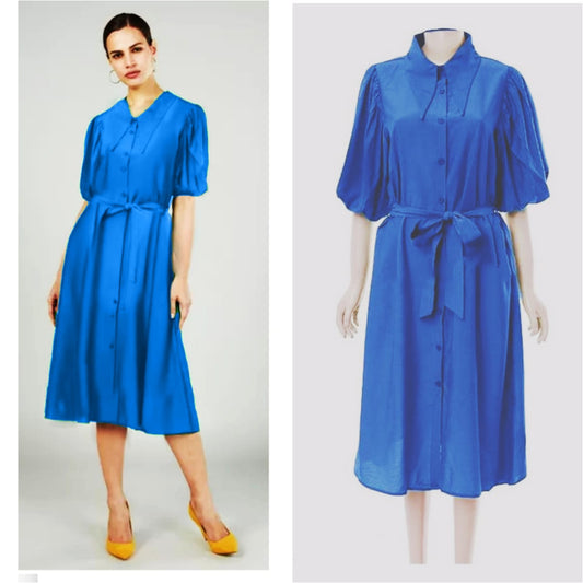 Blue turndown collar dress