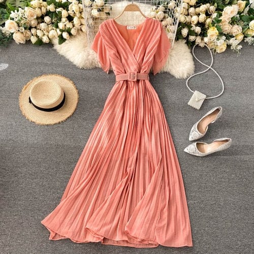 Pleated belted dress
