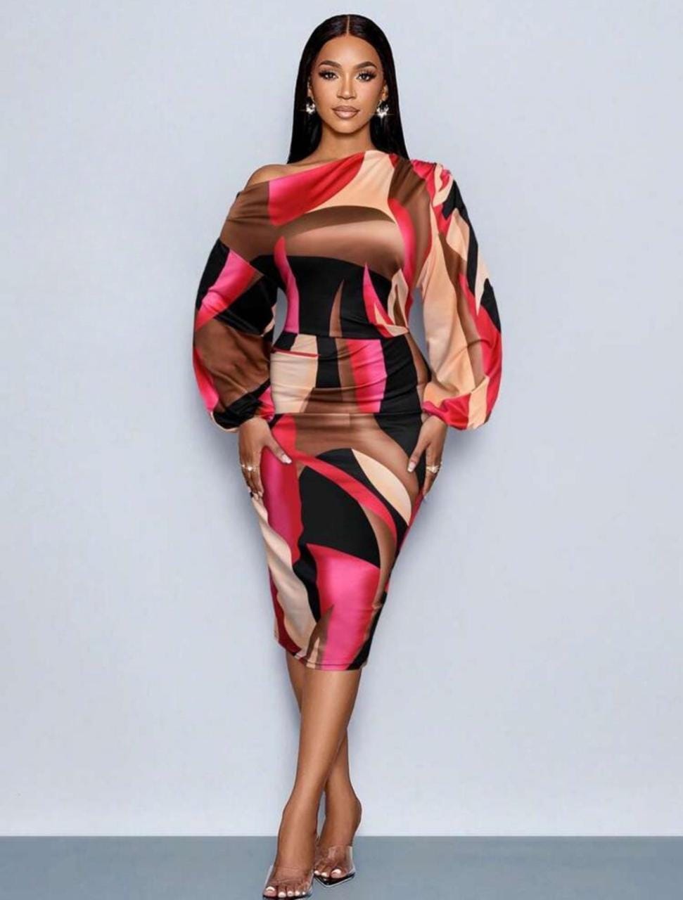 color blocking long sleeve dress