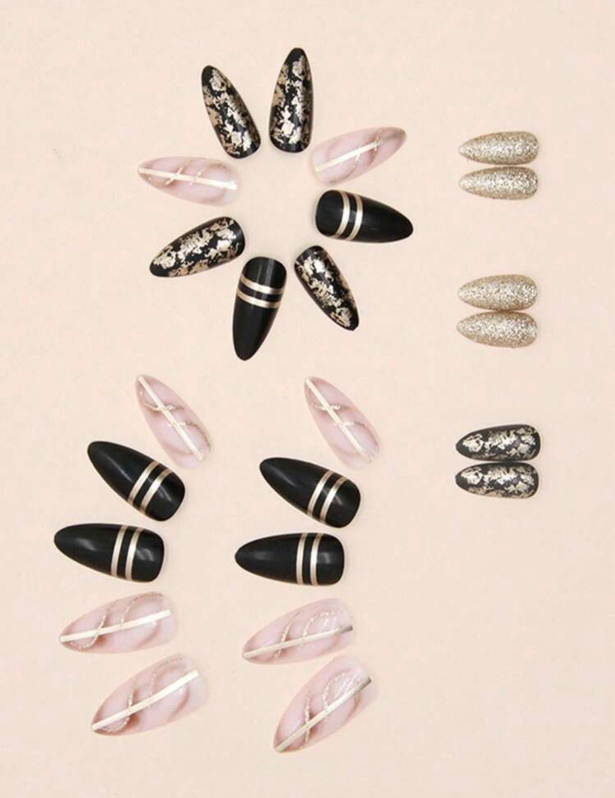 Almond striped nails 24 pcs