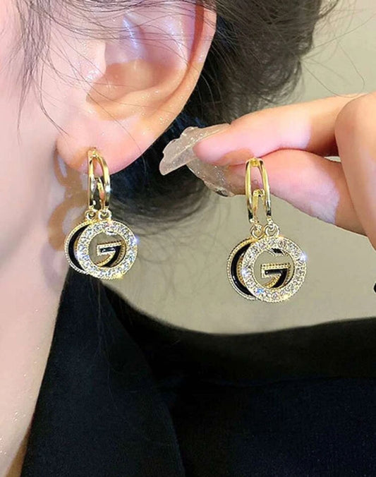 Rhinestone Decor Round Drop Earrings