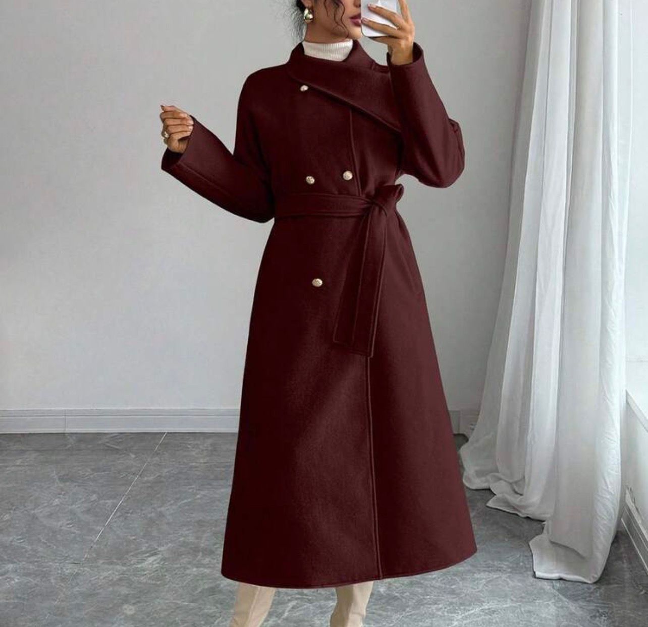 long trench coat with buttons