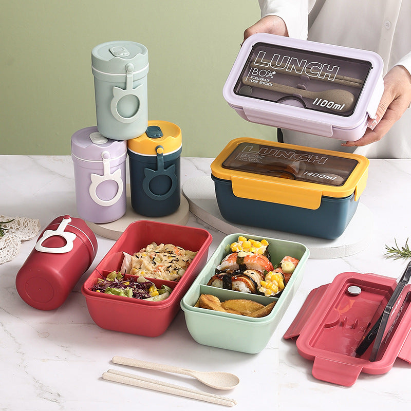 lunch box with utensils and bottle