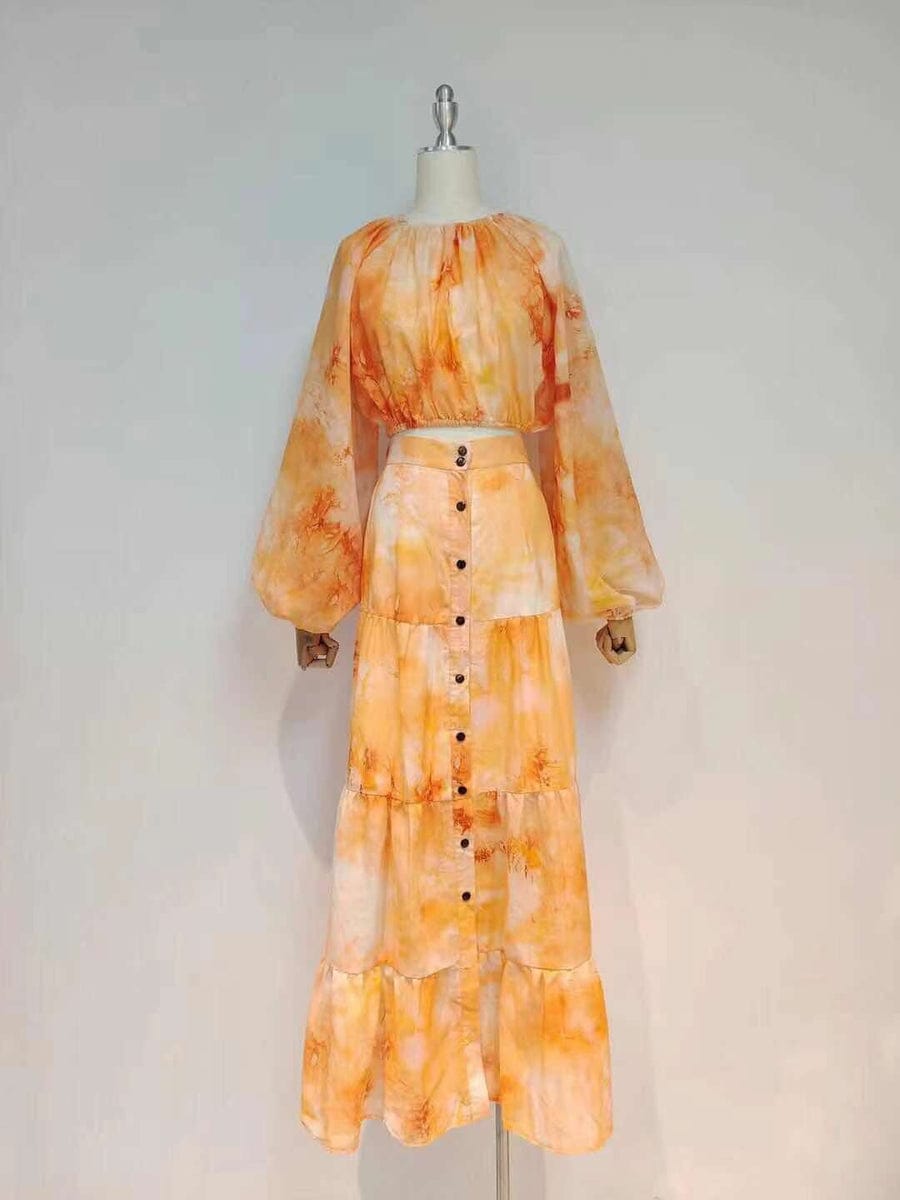 Orange tie dye outlet skirt set