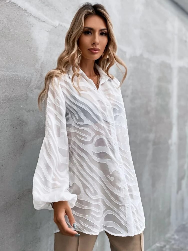 See through button down blouse