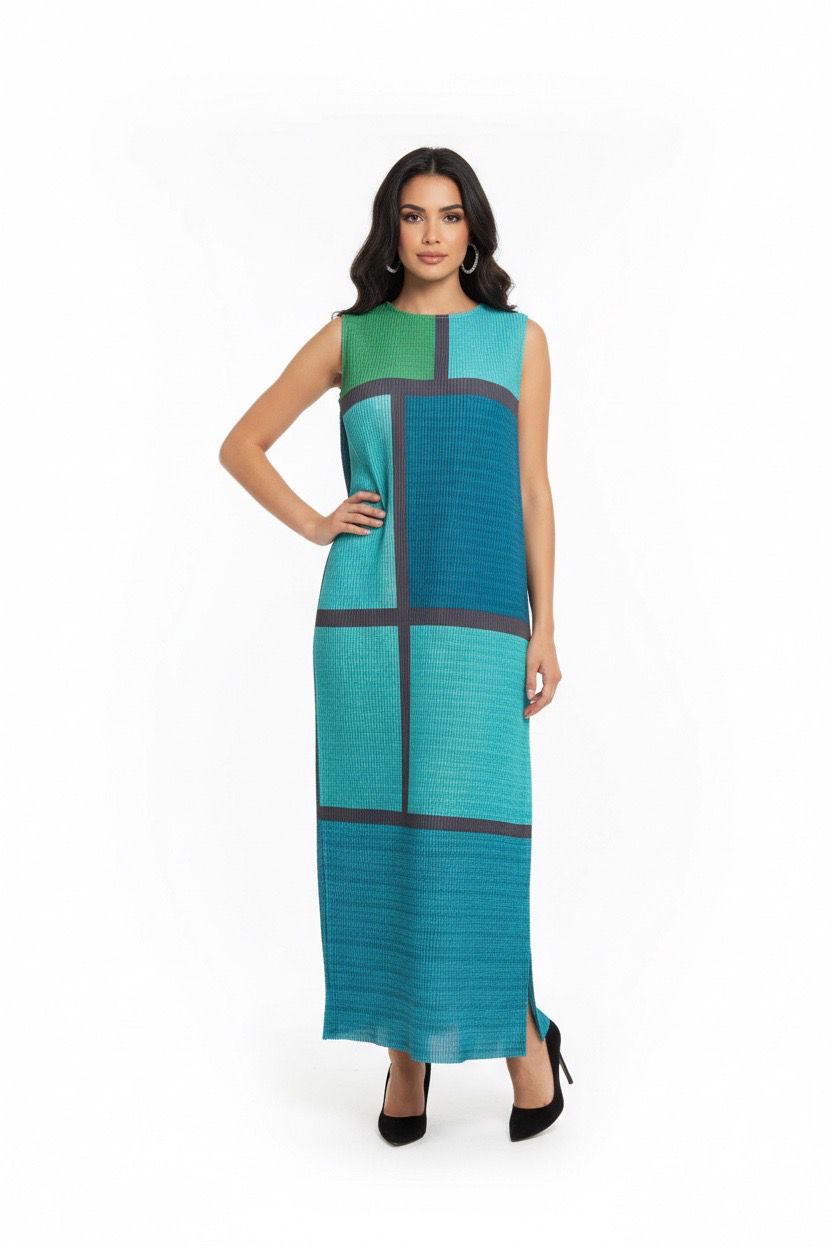 fine pleat short sleeves dress