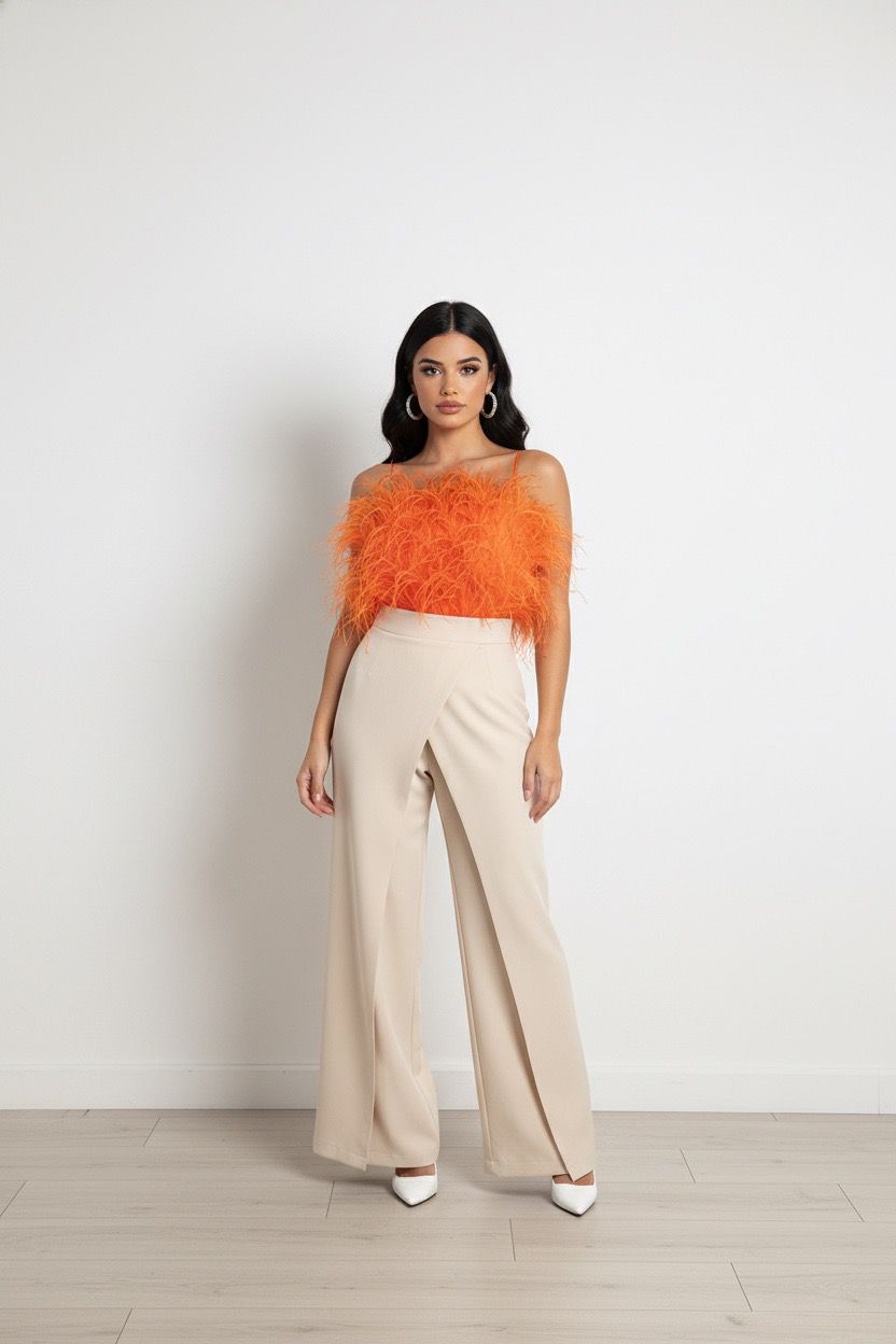 wrap style overlap nude flare pants