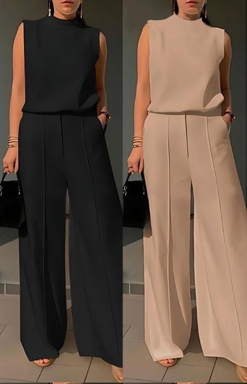 linen two piece with flare pants