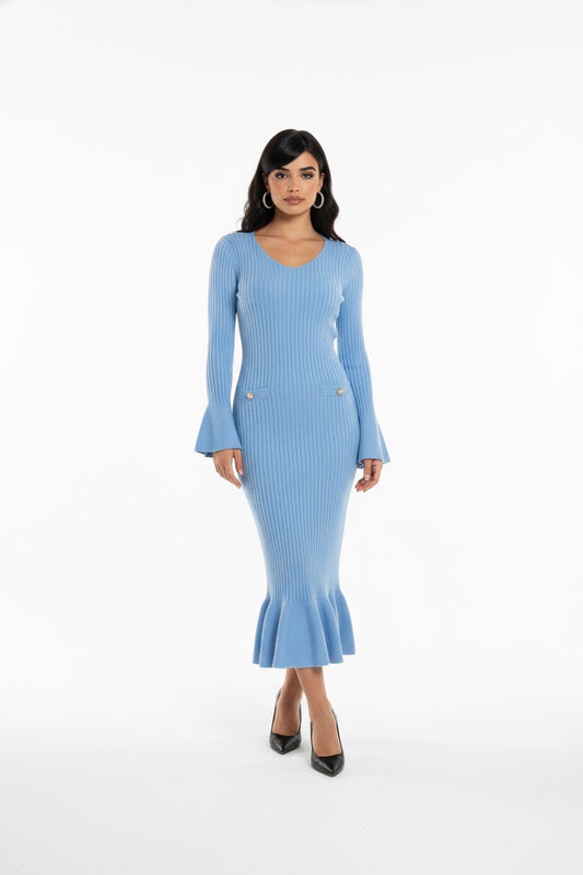 knit strips button dress
