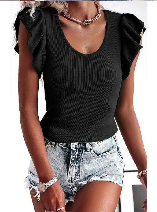 Black Frilled Shoulder top