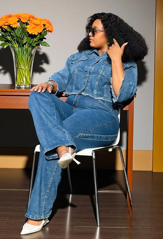 Denim set flare pants