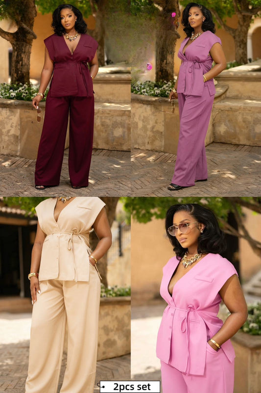 short sleeves flare two piece