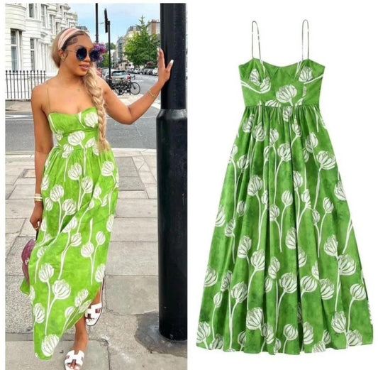 Strap lime floral dress