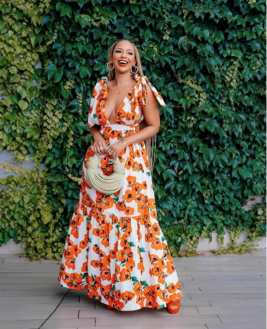 orange flowered maxi dress