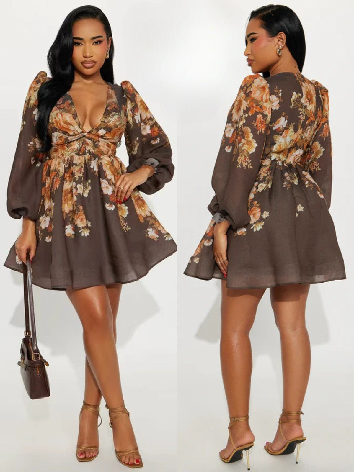 Long sleeves short floral dress