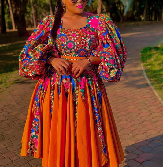 Long puff sleeves with the touch of tradition dress