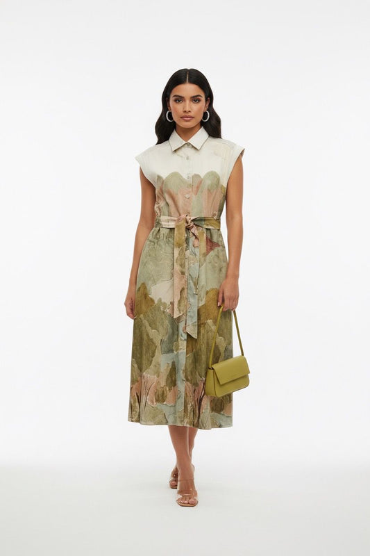Button down neutral shade dress