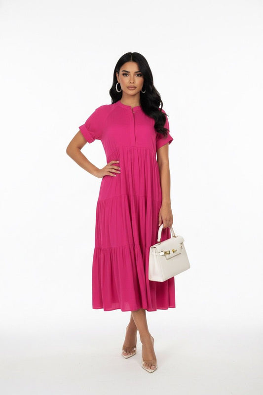 Flowy short sleeves dress with chest buttons