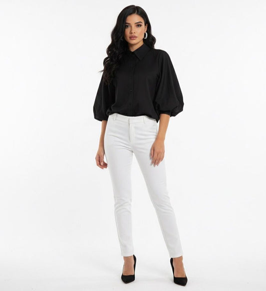 puff shoulder with collar blouse