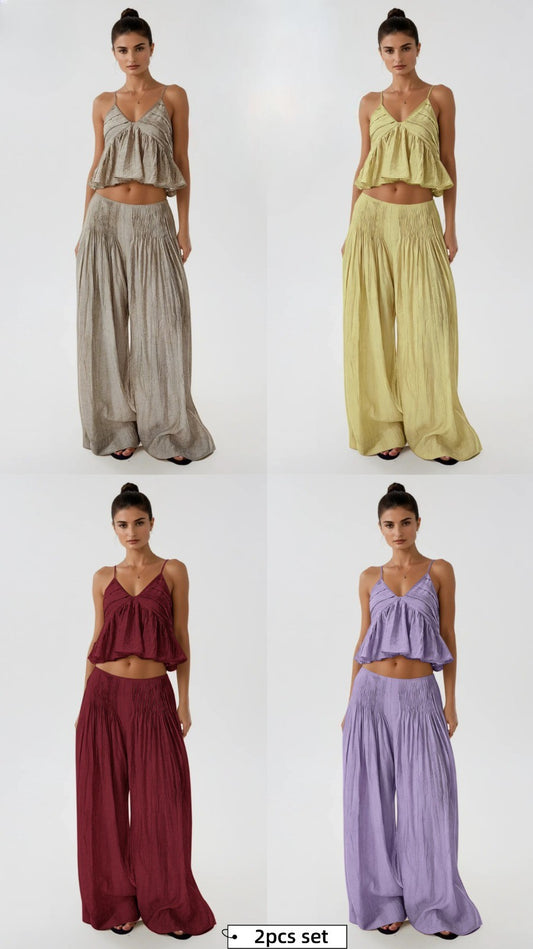 Wrinkled style fabric two piece set