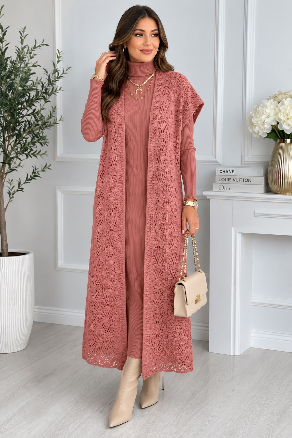 Knitted dress cardigan set