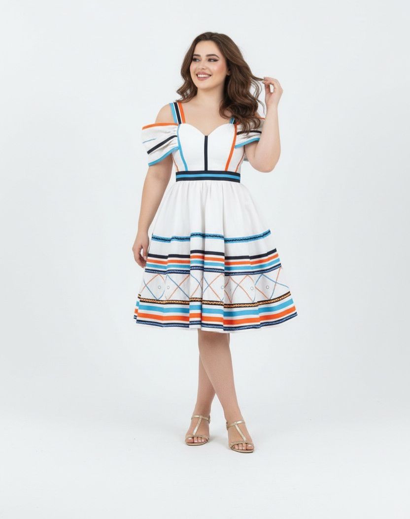 Striped white midi dress