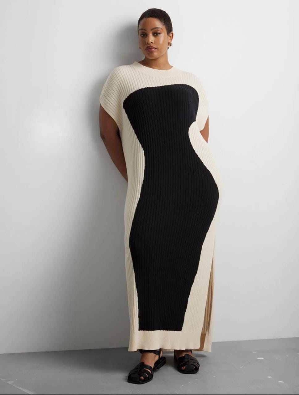 side slit ribbed knit dress