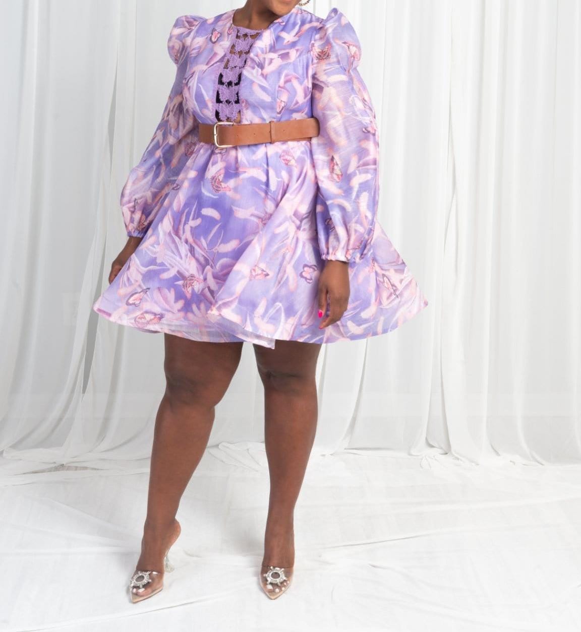 Purple midi beballoon sleeve dress