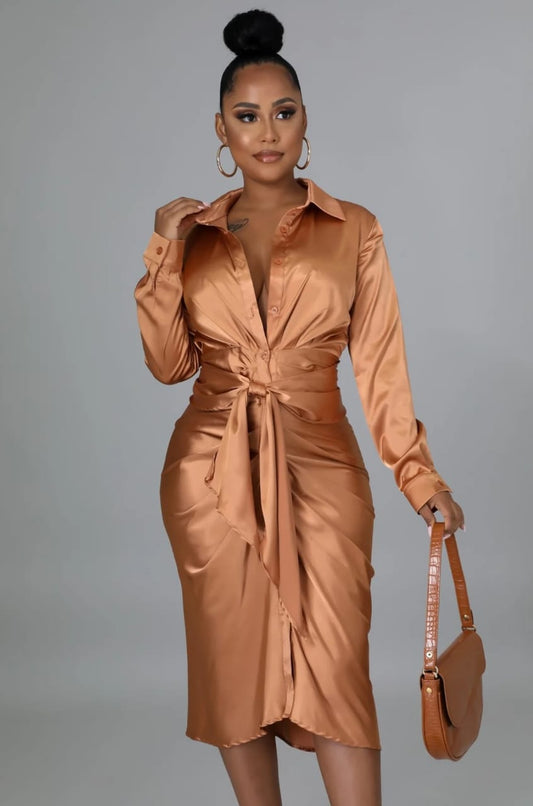 Satin shirt dress