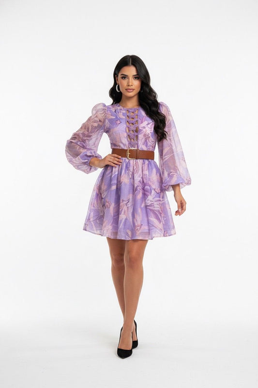 Purple midi beballoon sleeve dress