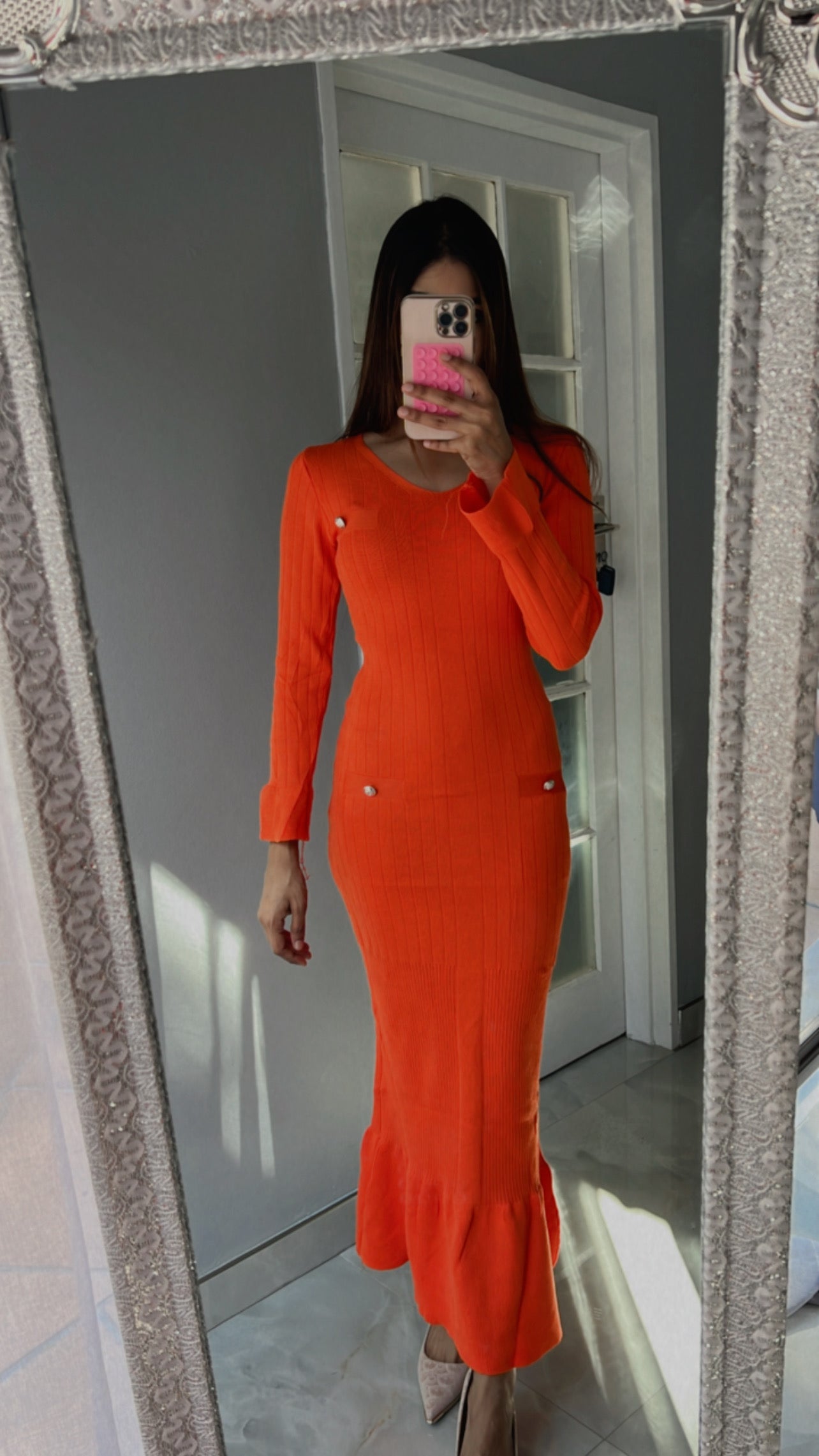 knit strips button dress