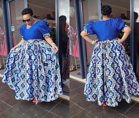 Blue maxi puff sleeve dress