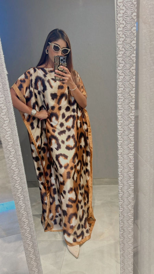 brown animal print kaftan