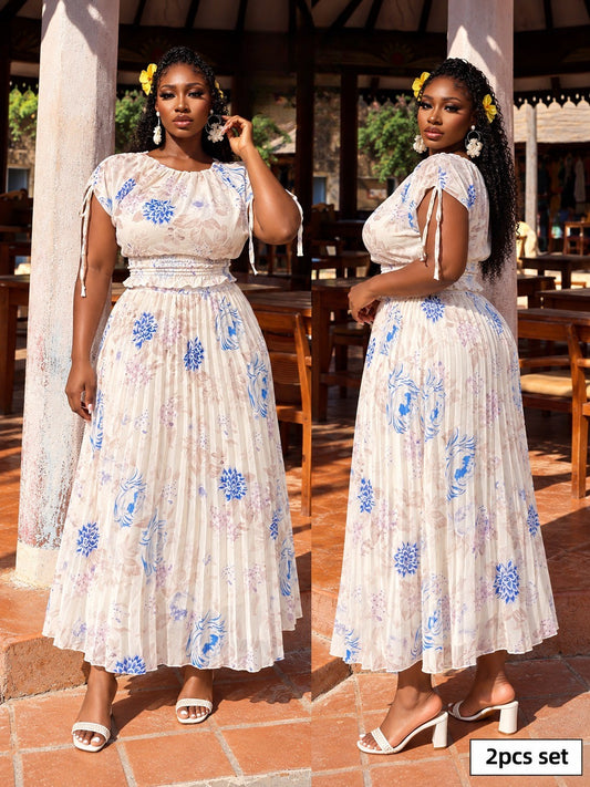 Floral pleated two piece