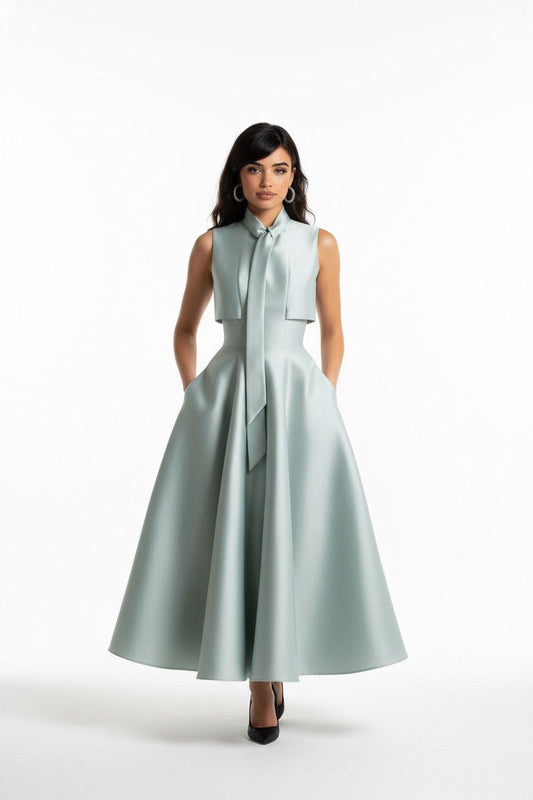 Bowtie short sleeves dress
