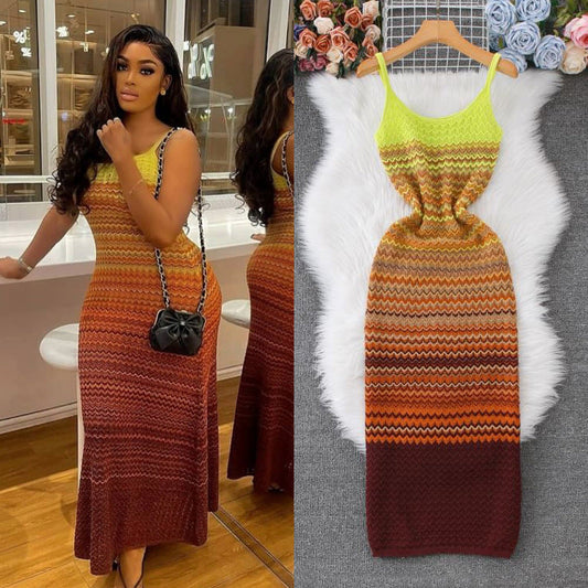 Knit thin sleeves dress