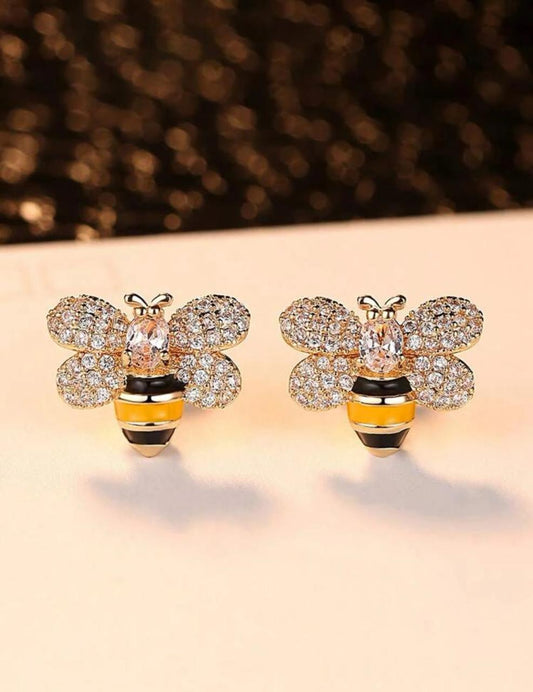 Cubic Zirconia Bee Stud Earrings
