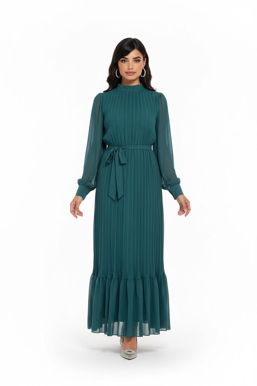 pleated chiffon dress
