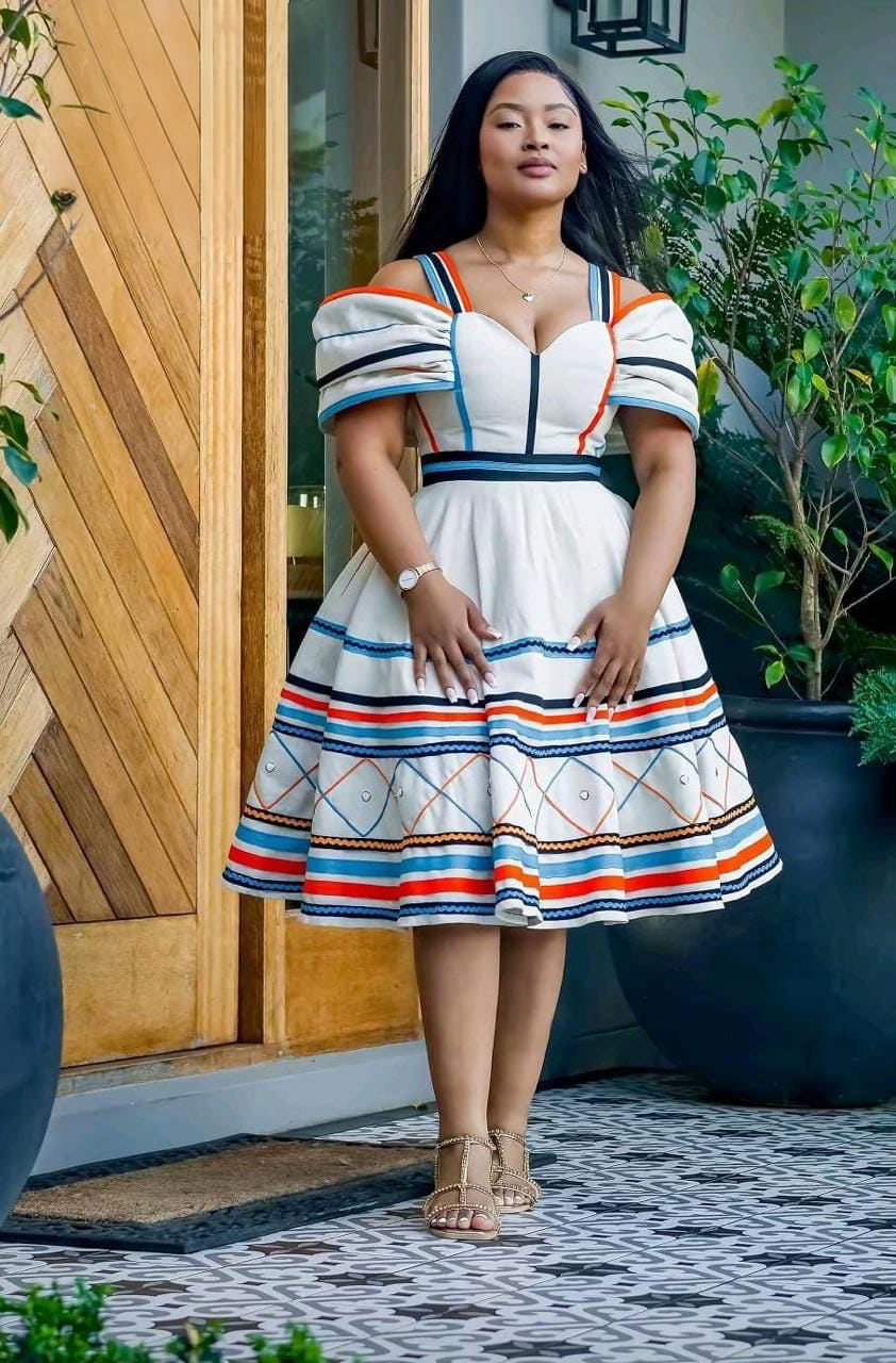 Striped white midi dress