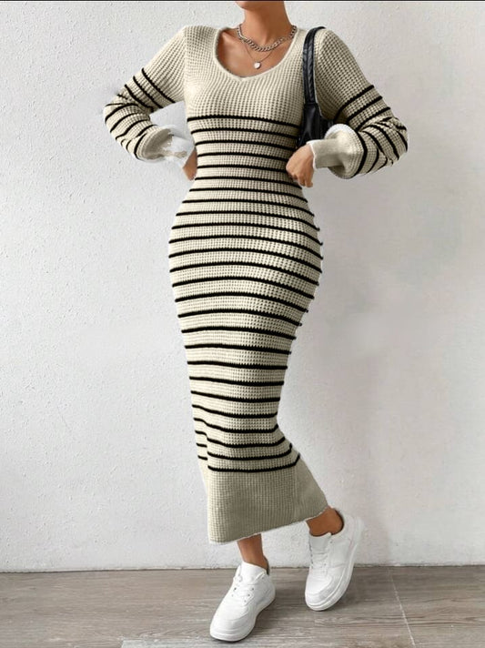 Strip woollen knit dress