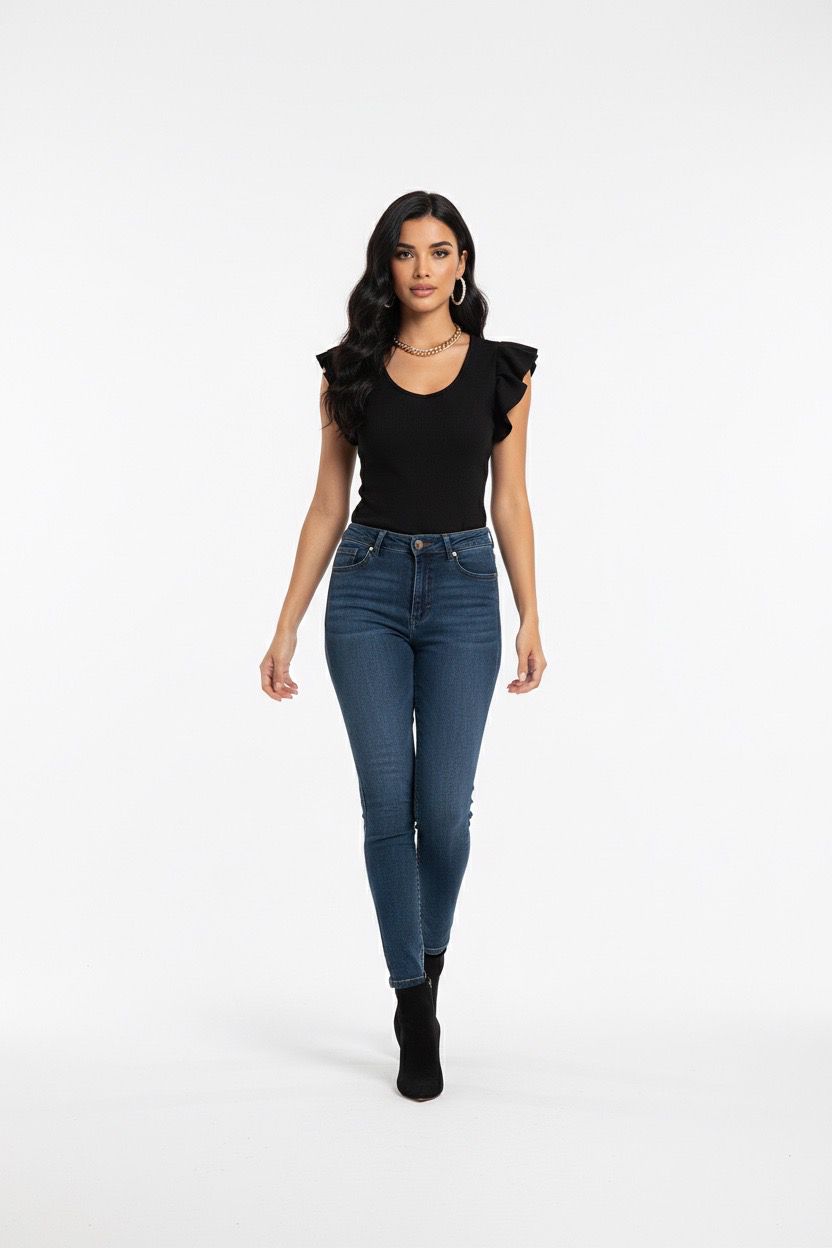 Black Frilled Shoulder top