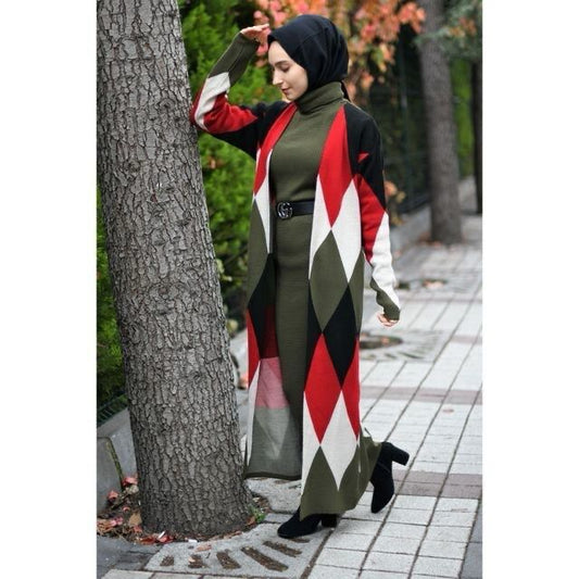 cardigan and long sleeves knit bodycon dress