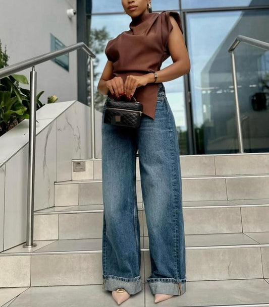 flare trendy fold jeans