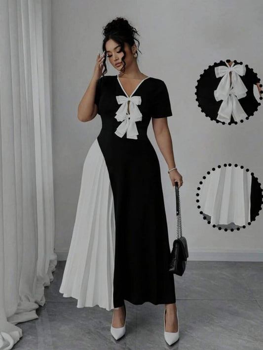 bow tie styled dress with print on side